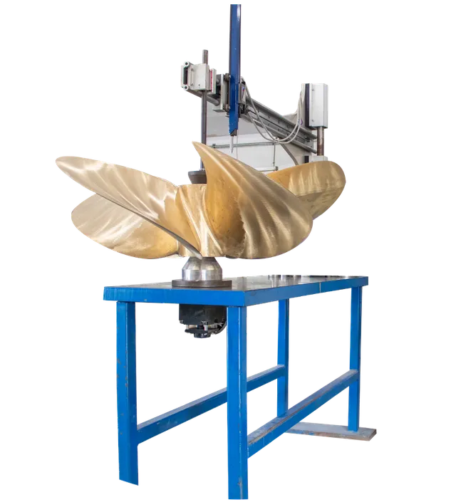 Bronze propeller mounted on the Hale MRI scanning stand