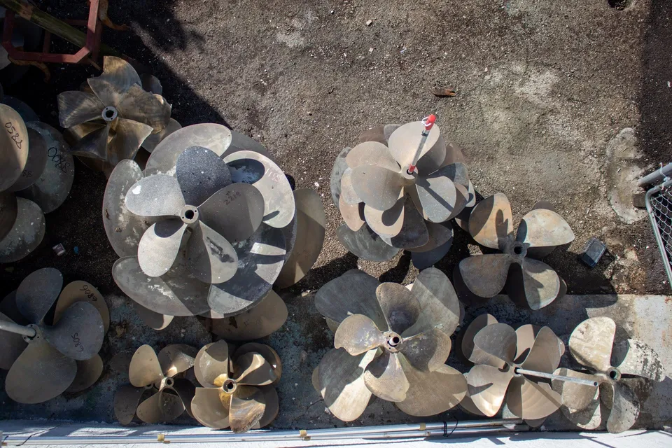 Propellers of many sizes in the Mrs G Propeller yard
