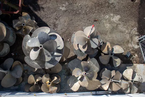Propellers of many sizes in the shop yard