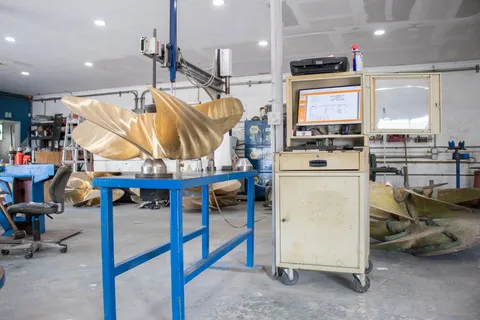 Inside the Mrs G Propeller shop with the Hale MRI scanner